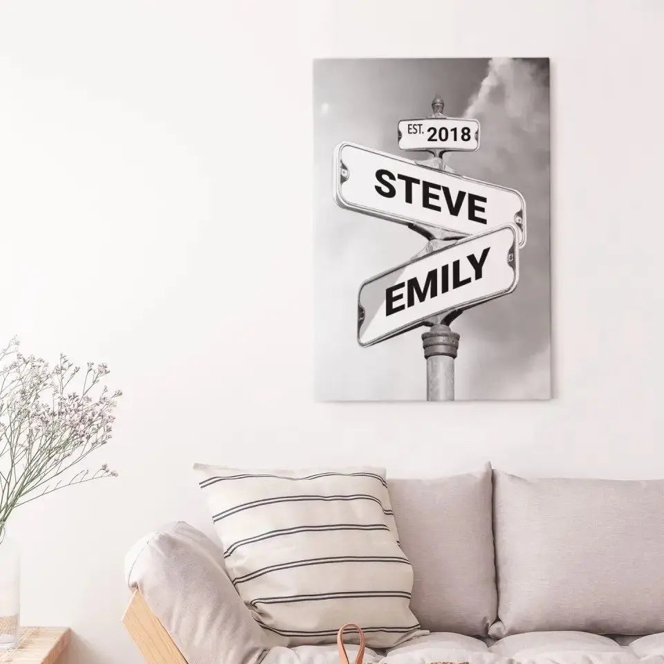 Personalized Canvas "Vintage Street Sign for couples", Wedding Gift, Anniversary & Couple gift, Ship from UK