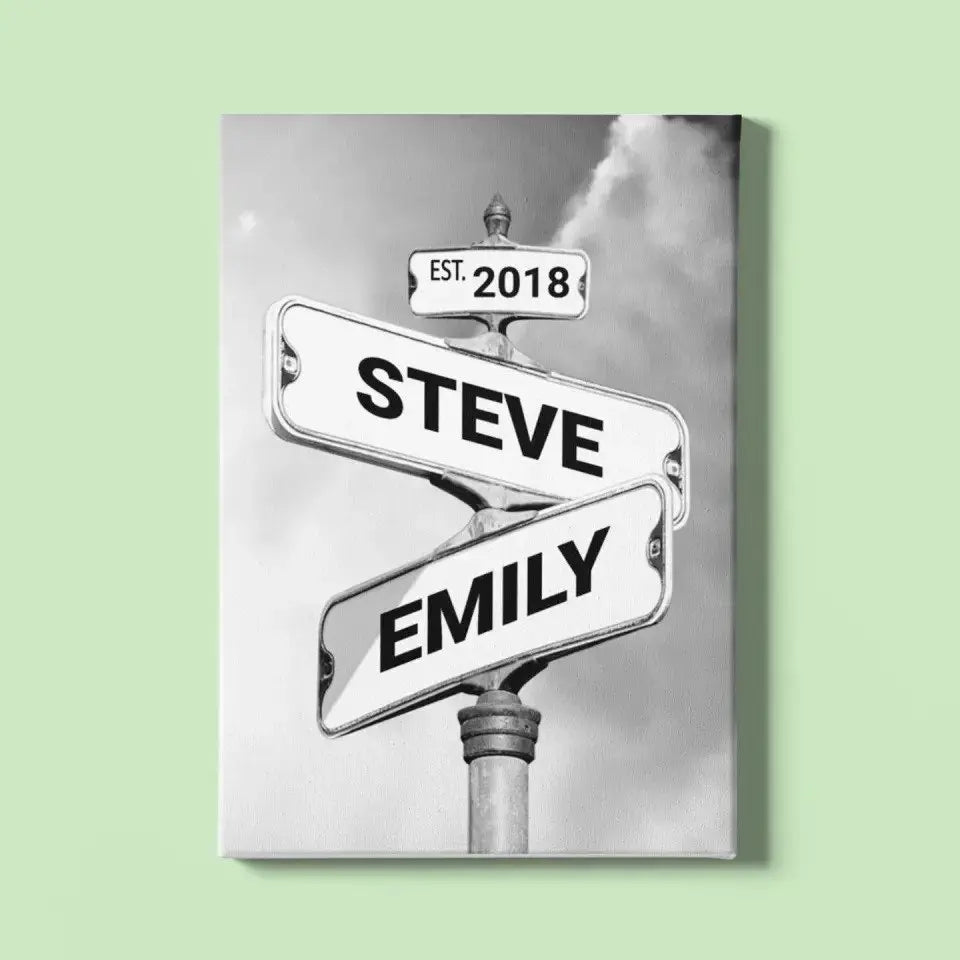 Personalized Canvas "Vintage Street Sign for couples", Wedding Gift, Anniversary & Couple gift, Ship from Netherland