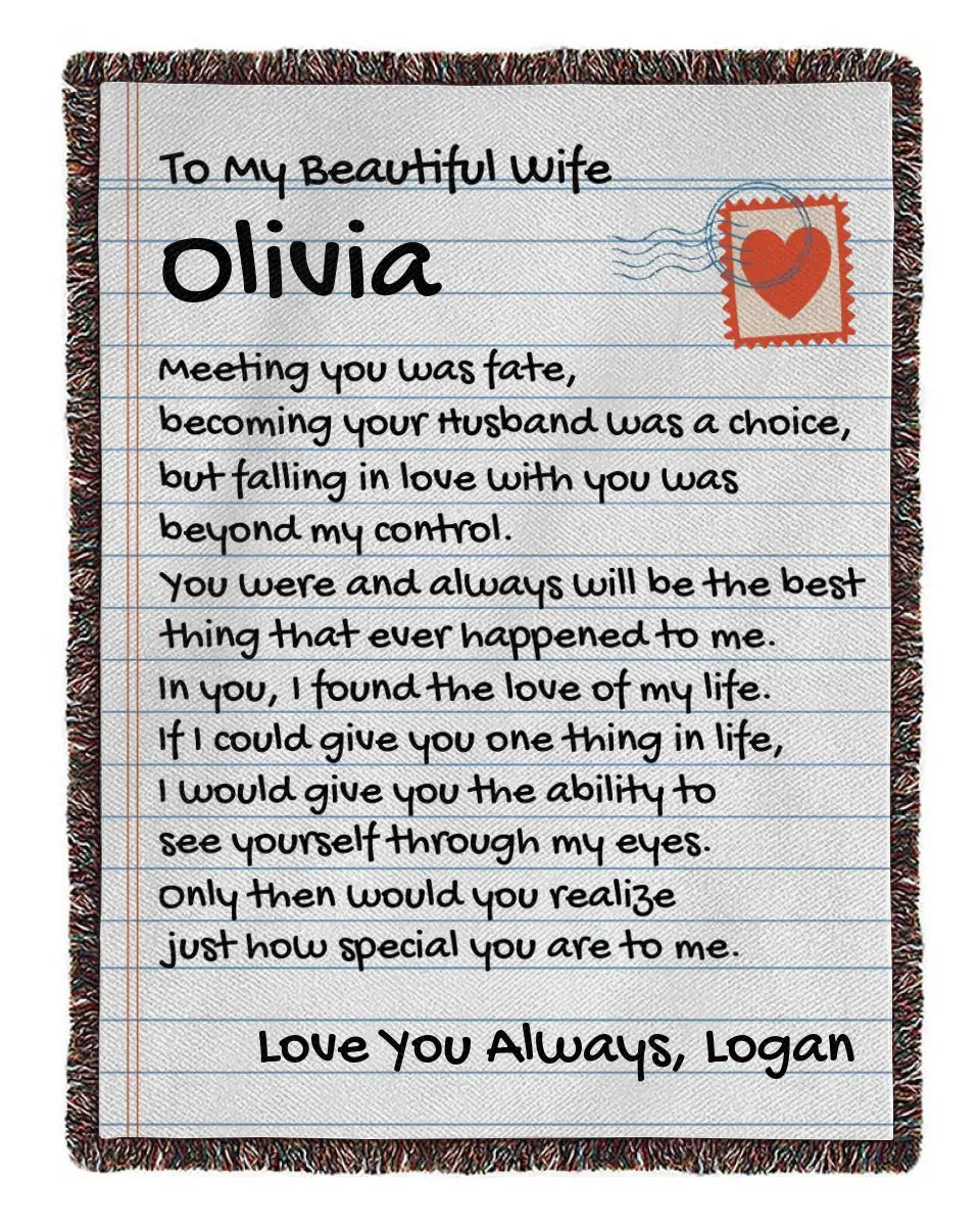 Personalized Woven Blanket Wife Meeting You Was Fate - Christmas Gift Idea