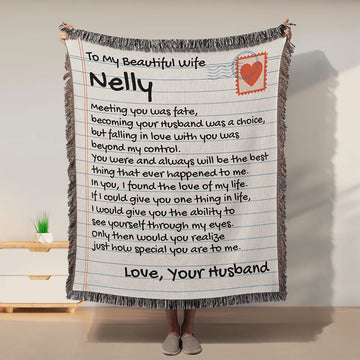 Personalized Woven Blanket Wife Meeting You Was Fate - Christmas Gift Idea