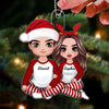 Christmas Doll Couple Sitting Hugging, Personalized Acrylic Ornament, Christmas Gift Ideas For Couples