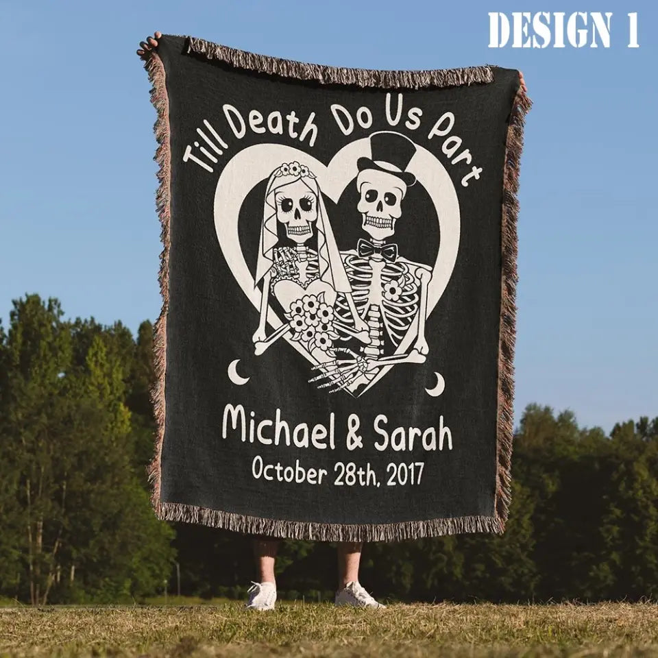 Skeleton Couple Woven Blanket "Till Death Do Us Part" - Anniversary Personalized Gift