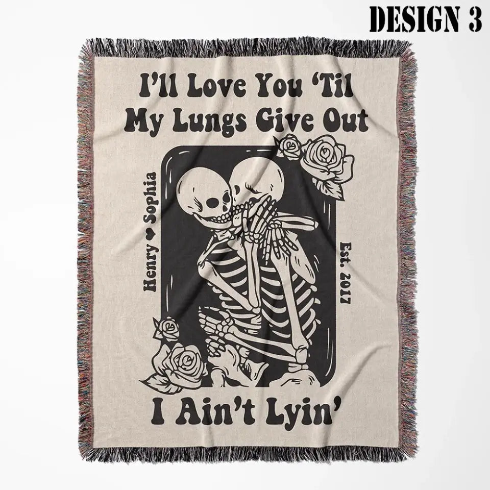 Skeleton Couple Woven Blanket "Till Death Do Us Part" - Anniversary Personalized Gift
