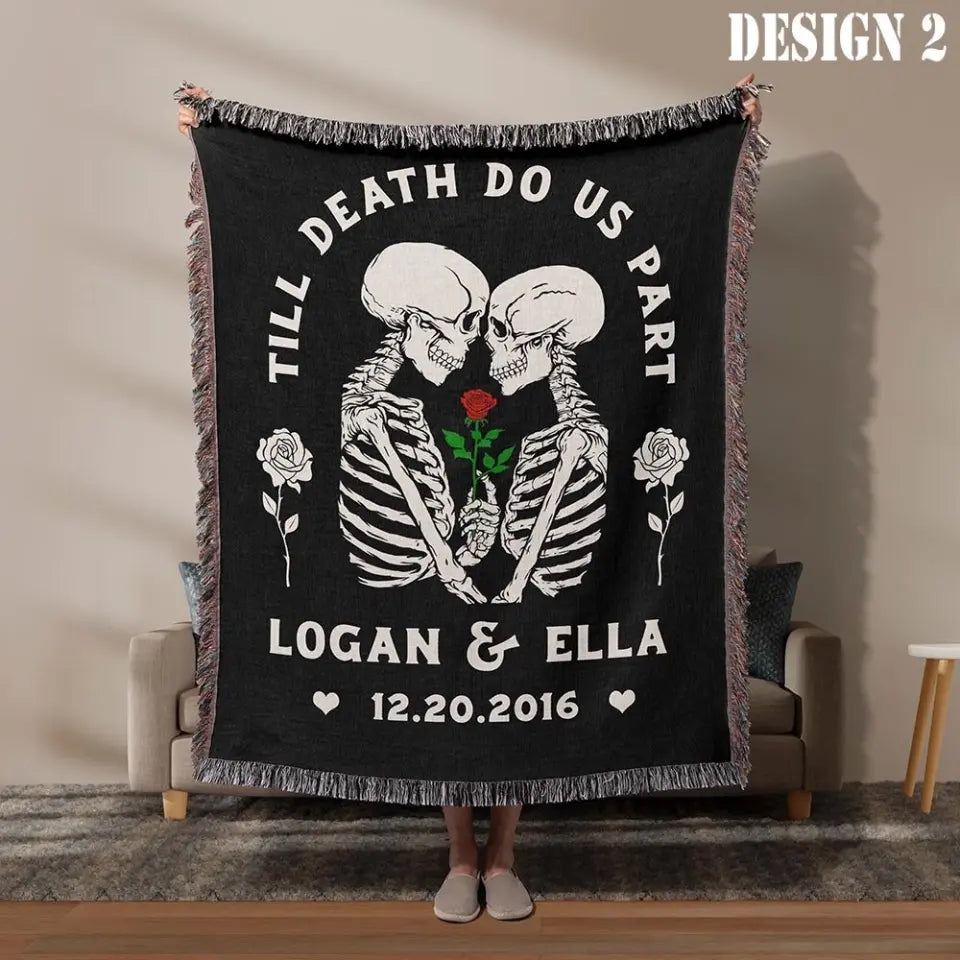 Skeleton Couple Woven Blanket "Till Death Do Us Part" - Anniversary Personalized Gift