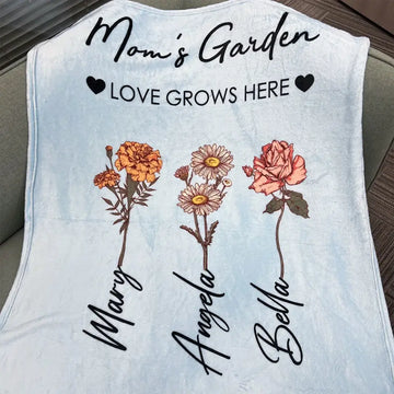Personalized Blanket Mom's Garden Love Grows Here - Christmas Gift For Mom, Grandma