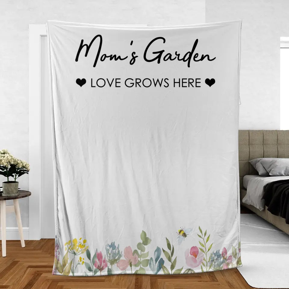 Personalized Blanket Mom's Garden Love Grows Here - Christmas Gift For Mom, Grandma