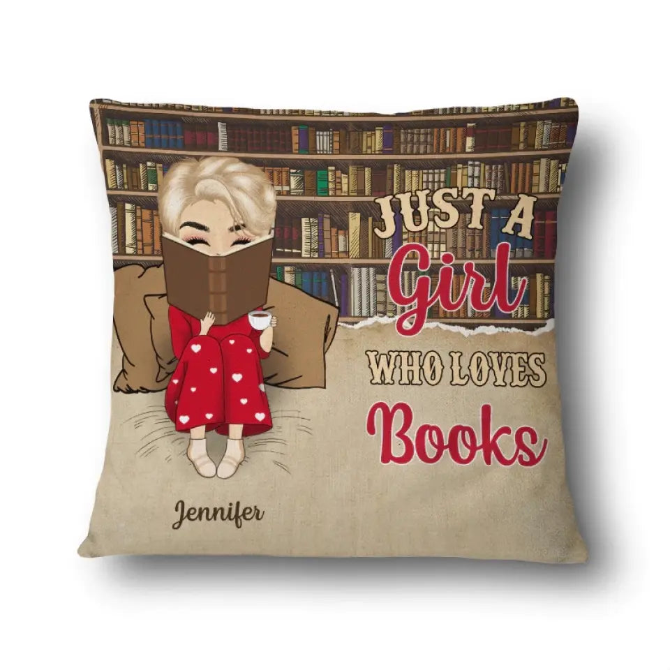 Reading Chibi Girl Just A Girl Who Loves Books, Personalized Custom Pillow, Christmas Gift For Daughter Or Book Lovers