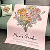 Customized Blanket, Birth Flower Family Bouquet, Christmas Gift For Mom or Grandma