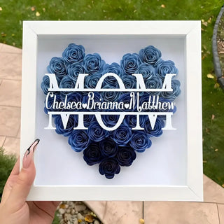 Mom Heart Shaped Monogram Flower Shadow Box - Gift For Mom