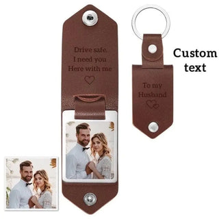 Custom Photo Drive Safe I Need You Here With Me - Gift For Girlfriends, Wife, Couples - Personalized Leather Photo Keychain