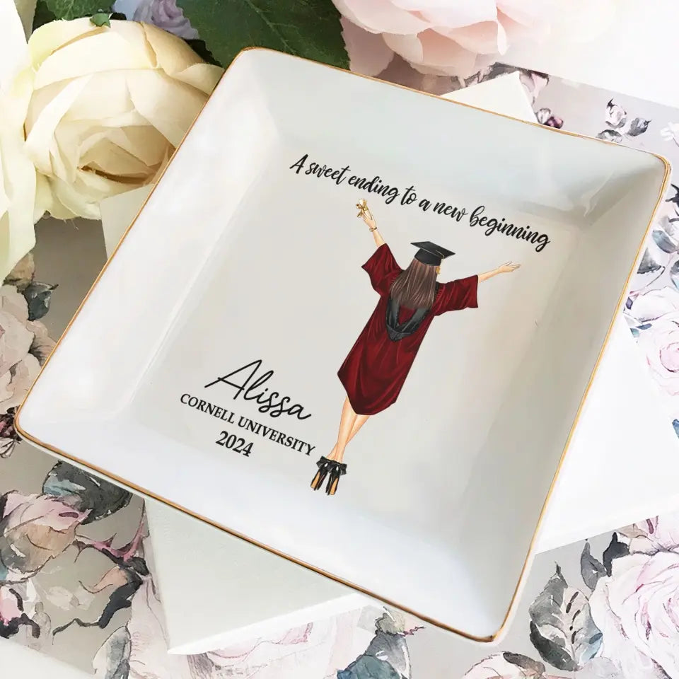 A Sweet Ending To A New Beginning - Personalized Jewelry Dish - Graduation Gifts