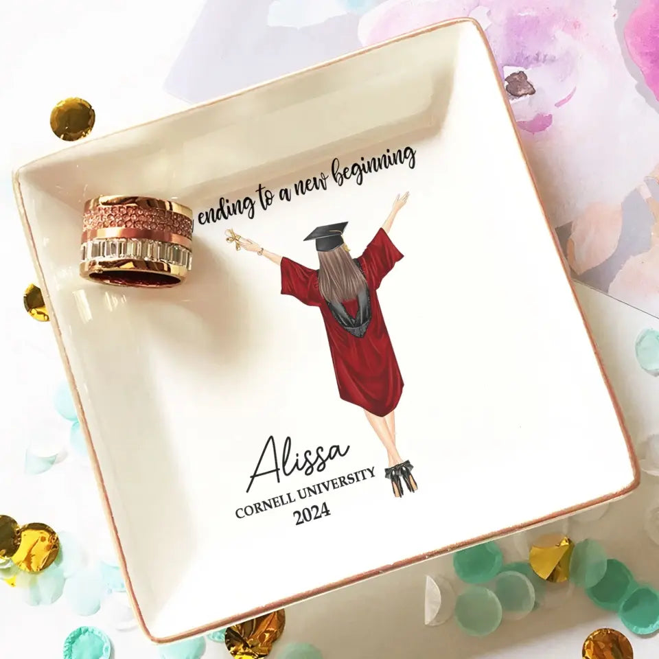 A Sweet Ending To A New Beginning - Personalized Jewelry Dish - Graduation Gifts