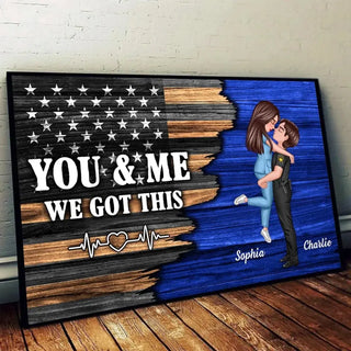 Hero Couple Kissing Half Flag Gifts by Occupation Firefighter, Nurse, Police Officer Personalized Horizontal Poster