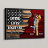 Hero Couple Kissing Half Flag Gifts by Occupation Firefighter, Nurse, Police Officer Personalized Horizontal Poster