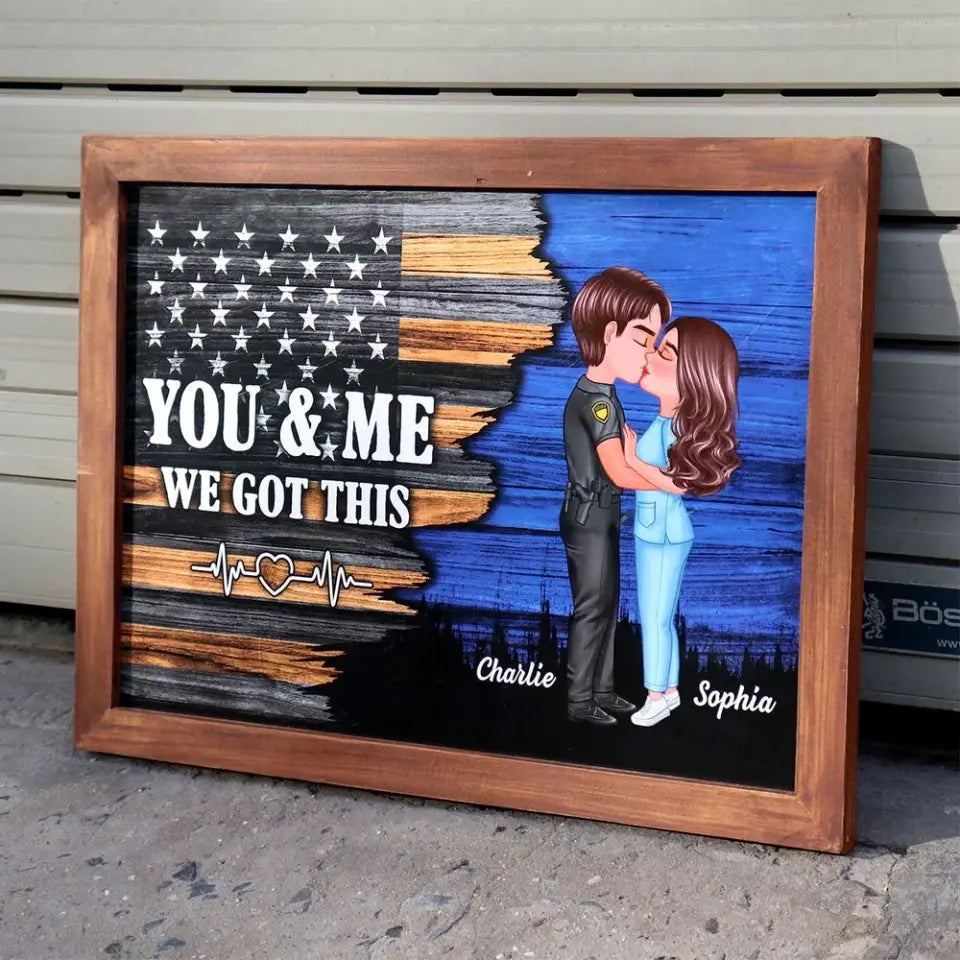 Hero Couple Nation Flag Gift by Occupation For Her, For Him Personalized Poster, Anniversary Gift for Couple