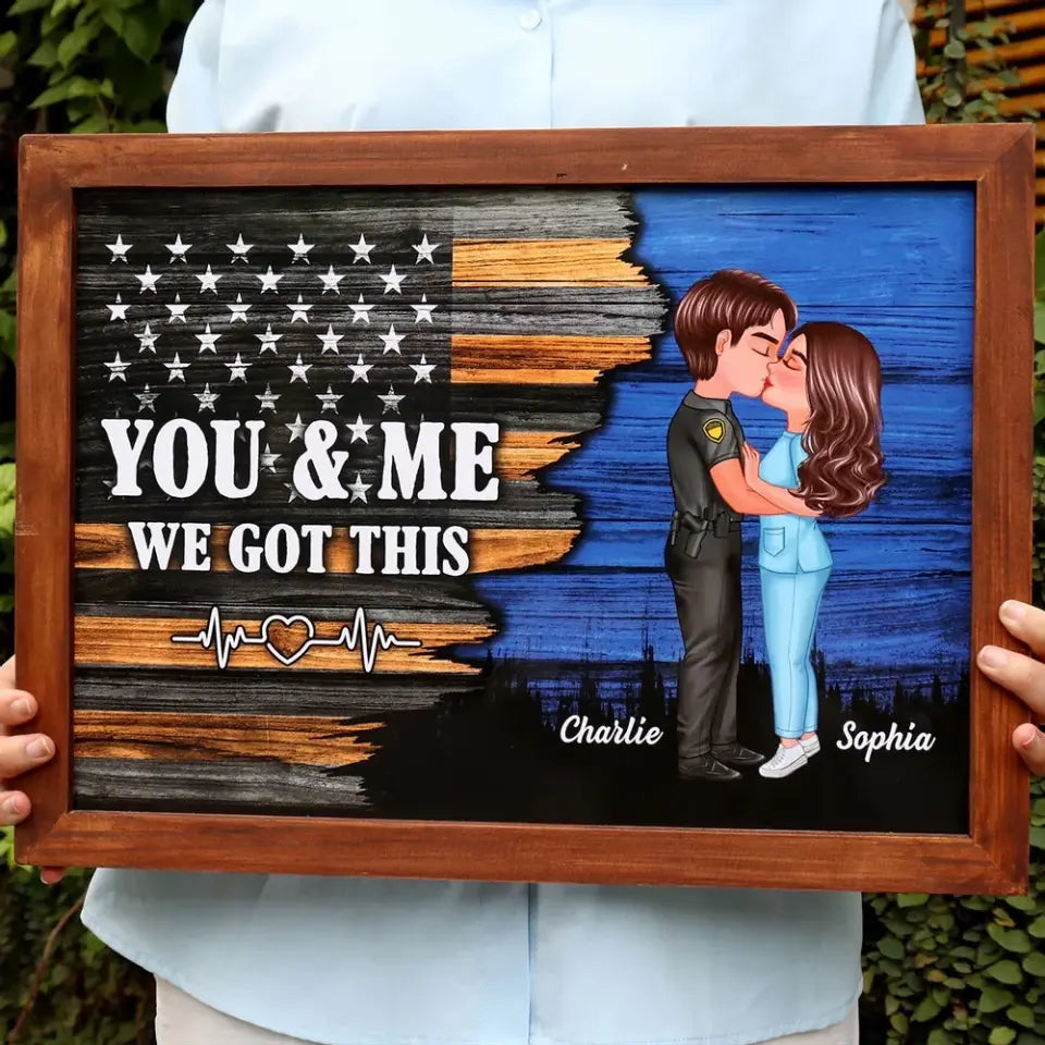 Hero Couple Nation Flag Gift by Occupation For Her, For Him Personalized Poster, Anniversary Gift for Couple