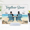 Back View Couple Sitting Beach Landscape Personalized Acrylic Plaque, Anniversary Gift For Him, For Her