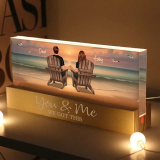 Eternal Sunset Beach Couple Personalized Acrylic Block LED Night Light, Anniversary Gift For Husband, For Wife