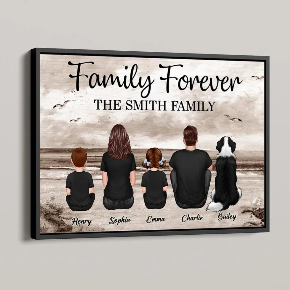 Custom Family Retro Vintage Beach Landscape Poster, Gift For Wife, Husband, Mom, Dad, Grandpa, Grandma