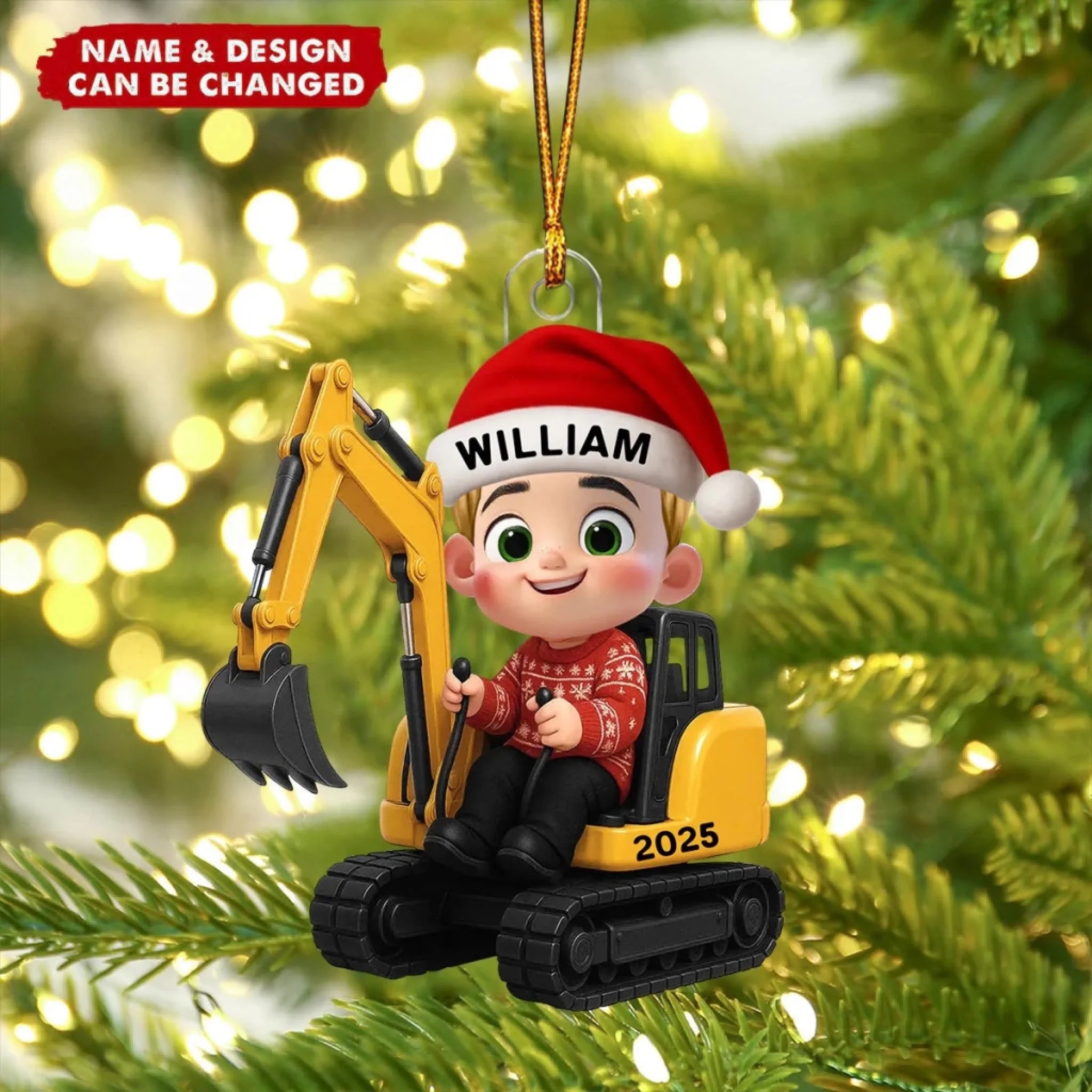 3D Effect Little Boy Kid With Construction Vehicle Excavator Backhoe T ...