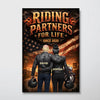 Bikers Couple Riding Partners for Life Nation Flag - Personalized Poster - Heartfelt Gift for Him, for Her
