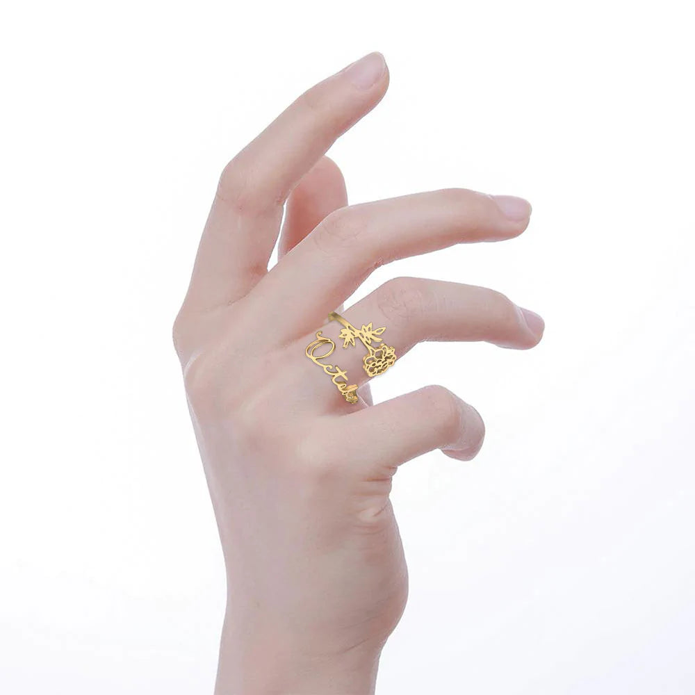 Adjustable Personalized Name Ring with Birth Flower – A Unique, Nature ...
