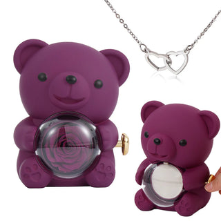 Engraved Heart Necklace - With Real Rose Bear Gift Box