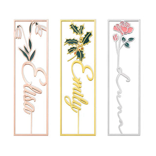 Custom Birth Flower Name Bookmark, Colorful Birthday Flower Stainless Steel Bookmarks, Gifts for Kids/Book Lovers/Reader