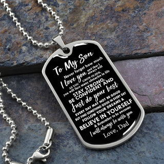 To My Son From Dad | Follow Your Dreams | Dog Tag Necklace Military Ball Chain