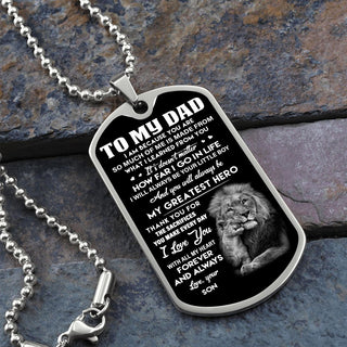 Dad My Greatest Hero, Dog Tag Necklace, Father's Day Gift For Dad