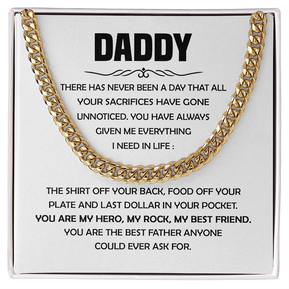 Daddy My Hero My Rock, Cuban Link Chain, Father's Day Gift For Dad