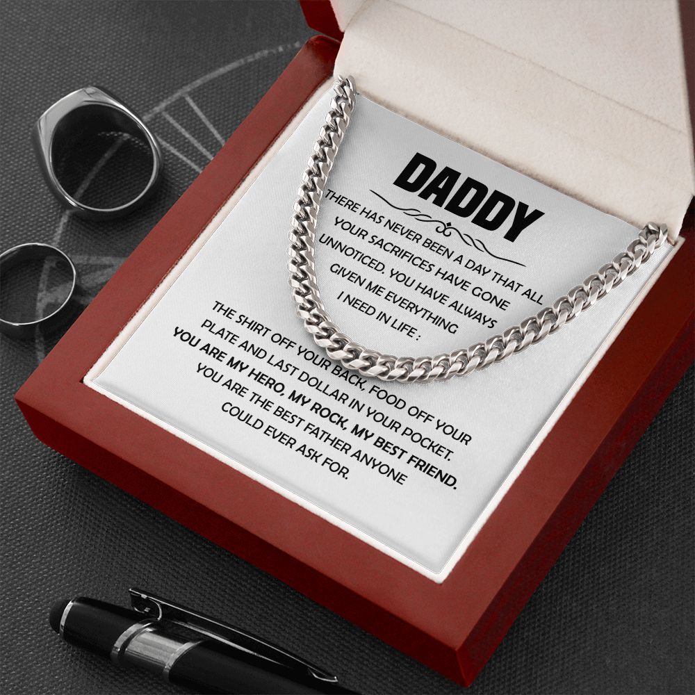 Daddy My Hero My Rock, Cuban Link Chain, Father's Day Gift For Dad