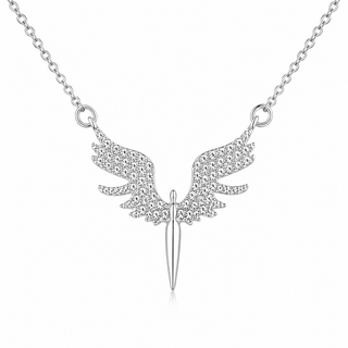 Small Angel Wing Necklace for Women – Crystal Silver Wings Pendant Jewelry Gift