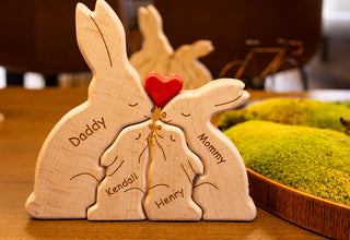 Personalized Wooden Family Rabbit Puzzle – A Heartwarming Keepsake for Your Loved Ones