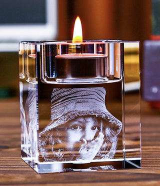 Luminous Keepsake Crystal Candle Holder with Custom Photo