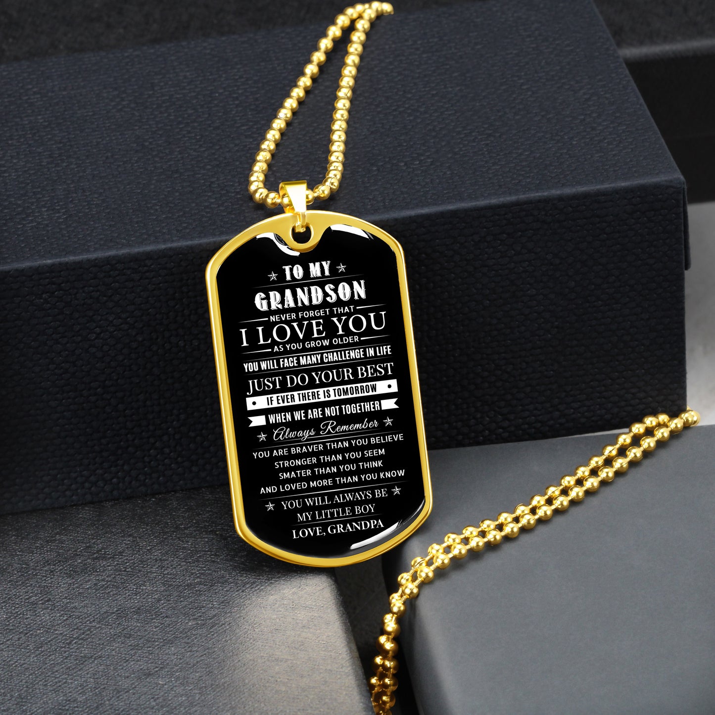 To My Grandson - Always Be My Little Boy, Dog Tag Necklace Gift Meaningful Message