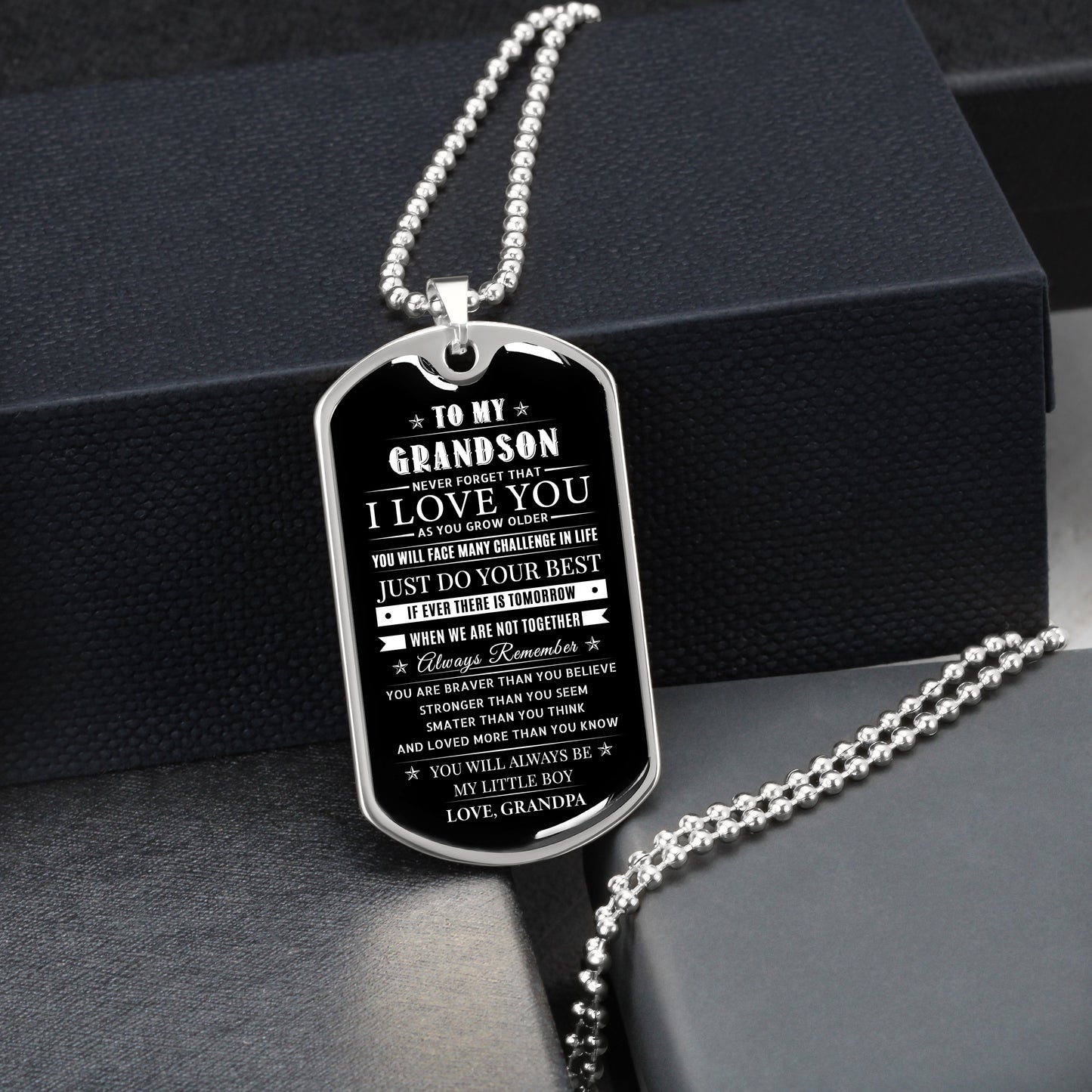 To My Grandson - Always Be My Little Boy, Dog Tag Necklace Gift Meaningful Message