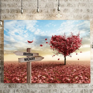 Red Heart Tree - Personalized Family Name - Canvas Wall Art (1.25")