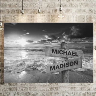 Personalized Canvas Wall Art-Ocean Sunset Multi-Names Premium Canvas