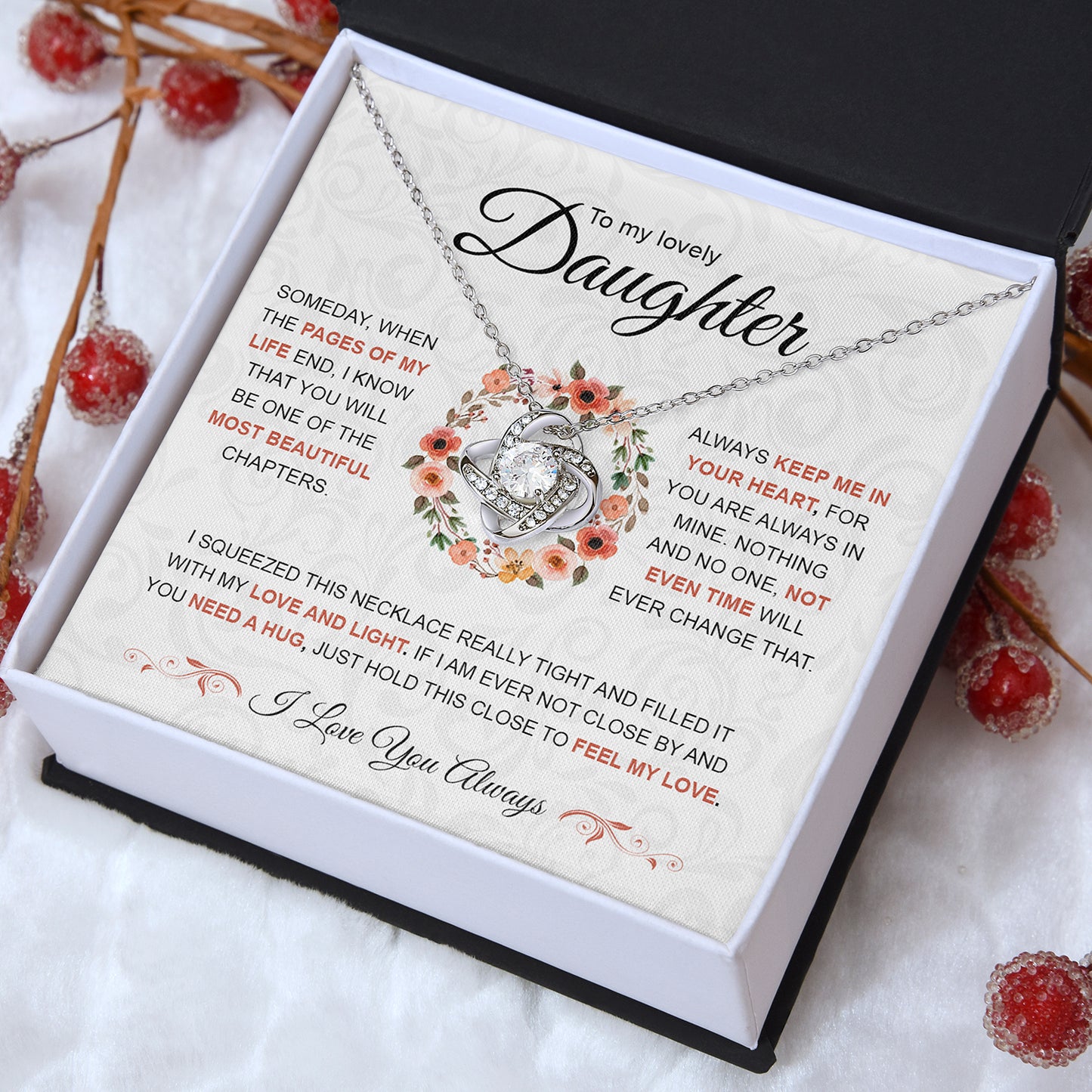 Daughter The Pages Of My Life | Best Gift For Your Daughter | Love Knot Necklace