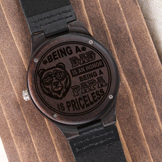 Papabear Being A Papa Is Priceless | Engraved Wooden Watch