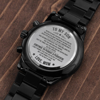 Son I Can Promise, Engraved Design Black Watch, Christmas Gift for Son from Mom