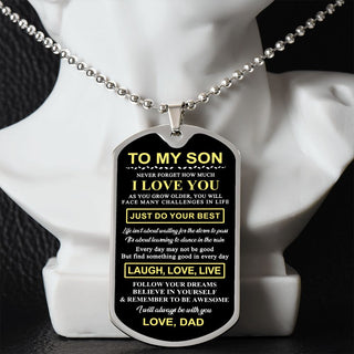 Son Laugh Love Live, Dog Tag Necklace, Gift For Son From Dad