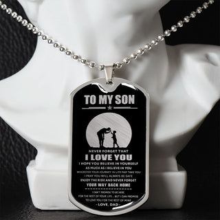 Son Way Back Home, Dog Tag Necklace, Gift For Son From Dad