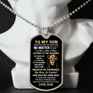 Son Keeping To The Shadows, Dog Tag Necklace, Anniversary Gift For Son From Dad