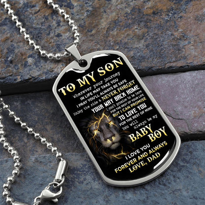 To My Son | Never Forget Your Way Back Home | Dog Tag Necklace | Christmas Gift For Son From Dad