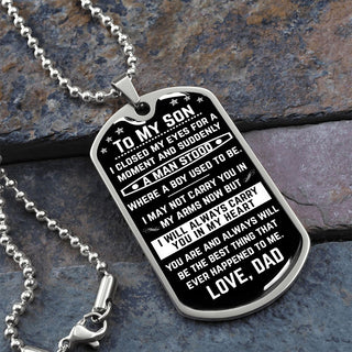 To My Son | Always Carry You In My Heart | Dog Tag Necklace | Gift For Son From Dad