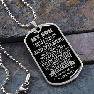 To My Son | Deep In Your Heart | Dog Tag Necklace | Gift for Son from Mom