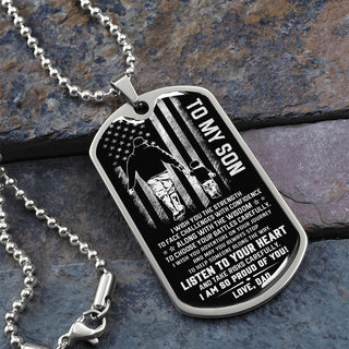 Son Listen To Your Heart, Gift For Son From Dad, Dog Tag Necklace, Christmas Birthday Gift Idea.