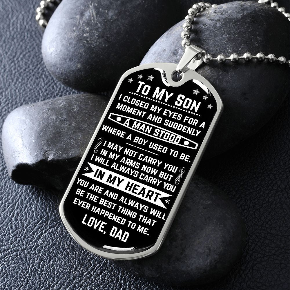To My Son Always Carry You In My Heart Dog Tag Necklace Gift for